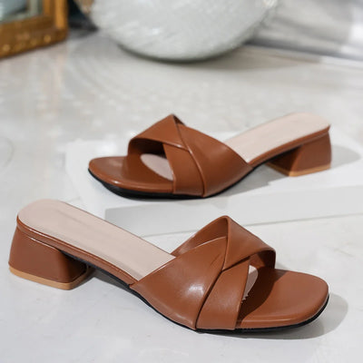 Riva Leather Slide Sandals – Square Heel Slippers in Summer Candy Tones