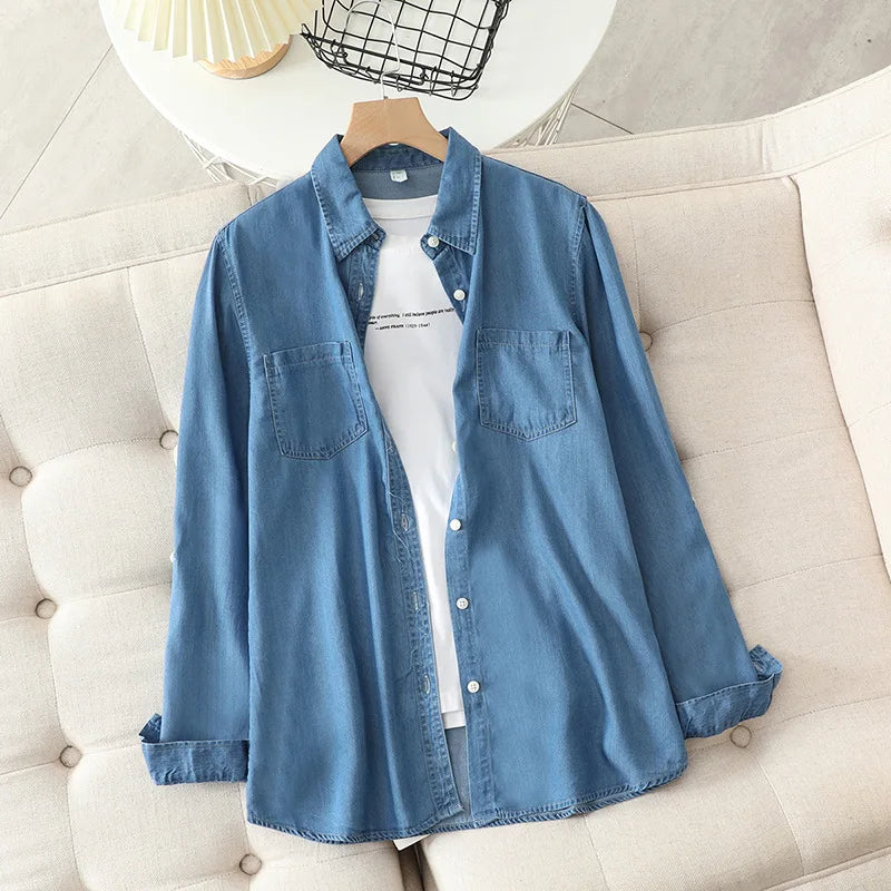 Francesca Denim Shirt – Women’s Long Sleeve Loose Top