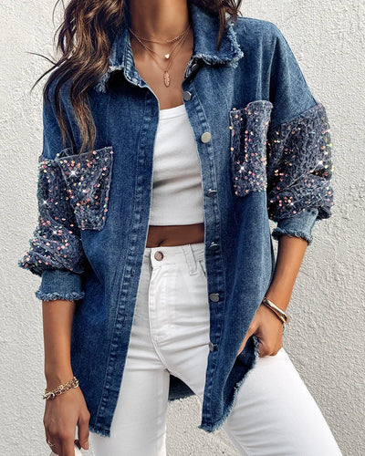Elle Rhinestone Denim Blouse