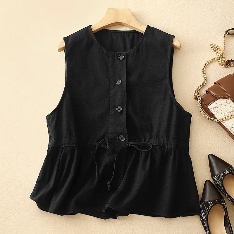 Sleeveless Cotton Drawstring Top