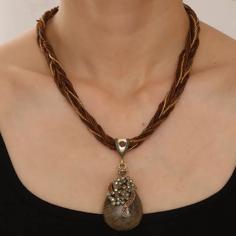 Siena Resin Pendant Necklace – Braided Bead Cord