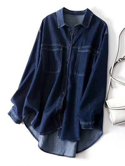 Giulia Cotton Denim Shirt – Women’s Loose Long Sleeve Denim Top