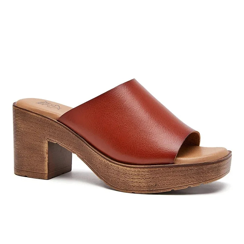 Solene Platform Slides in Dark Brown