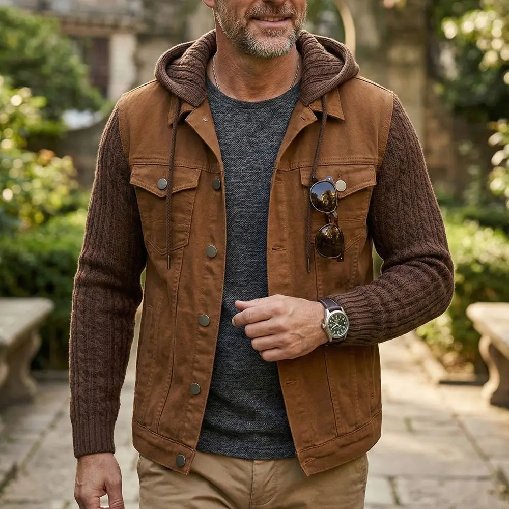 Ridgeline Denim Knit Sleeve Hooded Jacket