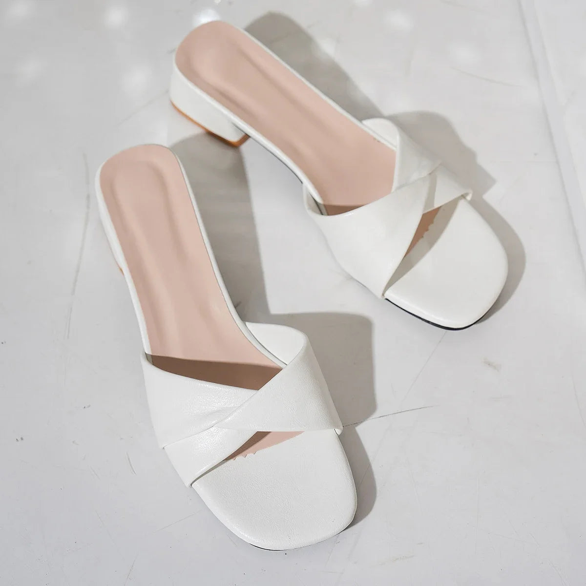 Riva Leather Slide Sandals – Square Heel Slippers in Summer Candy Tones