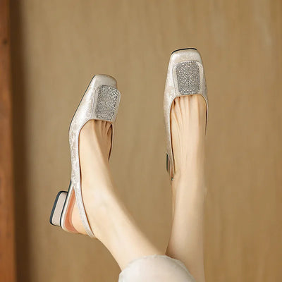 Elina Comfort Square-Toe Sandals - Women's Embroidered Low Heel