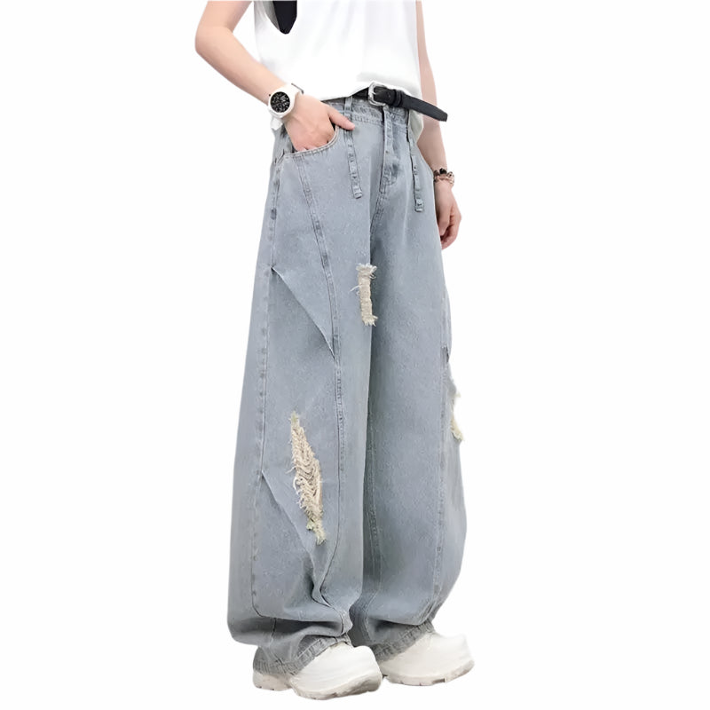 Axel Denim Baggy Jeans - Men’s Ripped Wide-Leg Stretch Fit