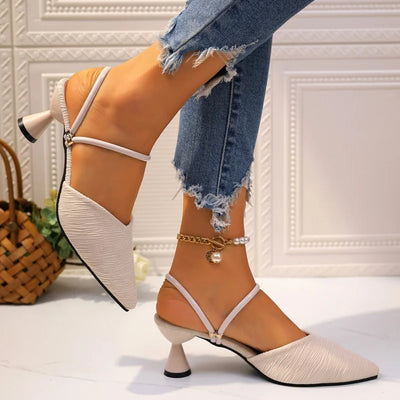 Alessia Textured Slim-Heel Slingbacks – Pointed-Toe Mules