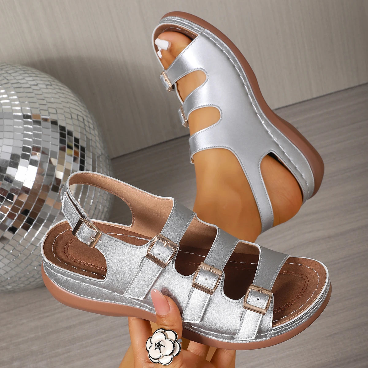 Alina Triple Strap Wedge