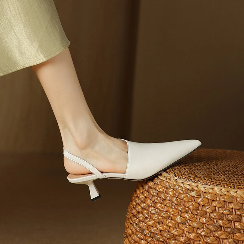 Eleanor Leather Slingback Sandals – Pointed Toe with Thin Heel