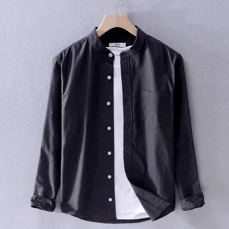 Leo Cotton Stand Collar Long Sleeve Shirt