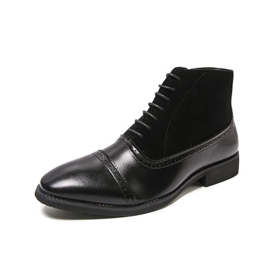Black leather dress shoe on a white background