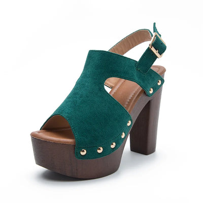 Valentina Suede Platform Sandals – Women’s Rivet Cutout Heels
