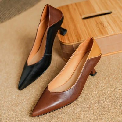 Elena Leather Heeled Pumps – Women’s Pointed Toe Two-Tone Shoes