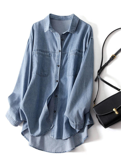 Giulia Cotton Denim Shirt – Women’s Loose Long Sleeve Denim Top