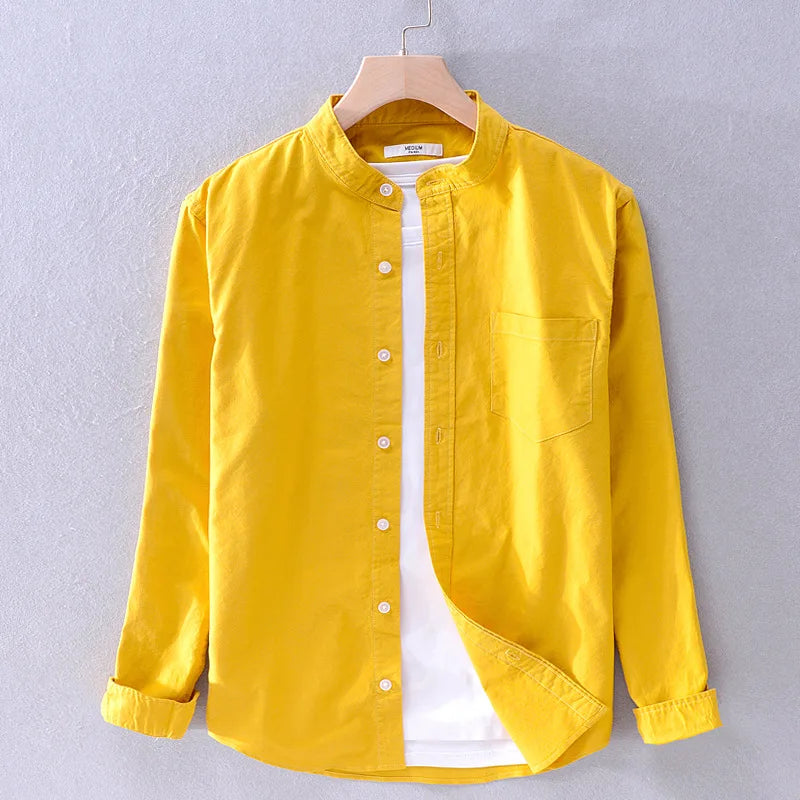 Leo Cotton Stand Collar Long Sleeve Shirt