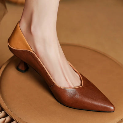 Elena Leather Heeled Pumps – Women’s Pointed Toe Two-Tone Shoes