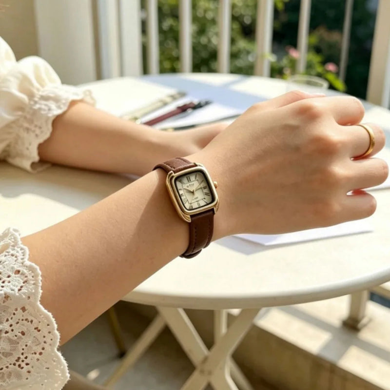 Barsh Genuine Leather Square Watch