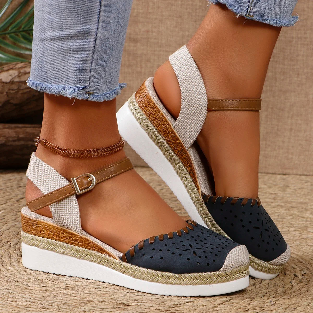 Mara Closed-Toe Wedge Sandals – Women’s Summer Espadrilles with Buckle Strap