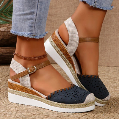 Mara Closed-Toe Wedge Sandals – Women’s Summer Espadrilles with Buckle Strap
