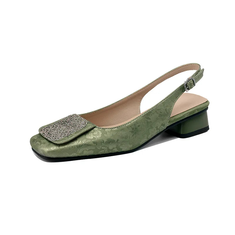 Elina Comfort Square-Toe Sandals - Women's Embroidered Low Heel