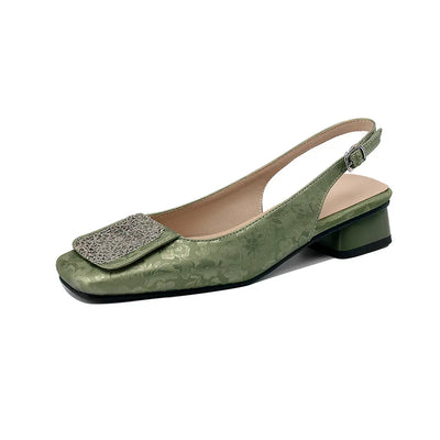 Elina Comfort Square-Toe Sandals - Women's Embroidered Low Heel