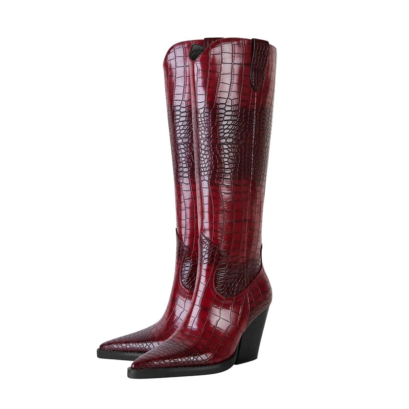 Clara Croc-Embossed High Boots