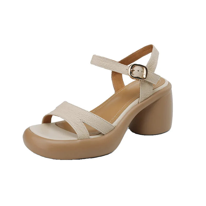 Mara Leather Heel Sandals – Women’s Espadrille Platform with Block Heel