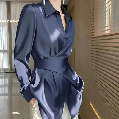 Lina Satin Drape Blouse – Women's Wrap Waist with Polished Silhouette