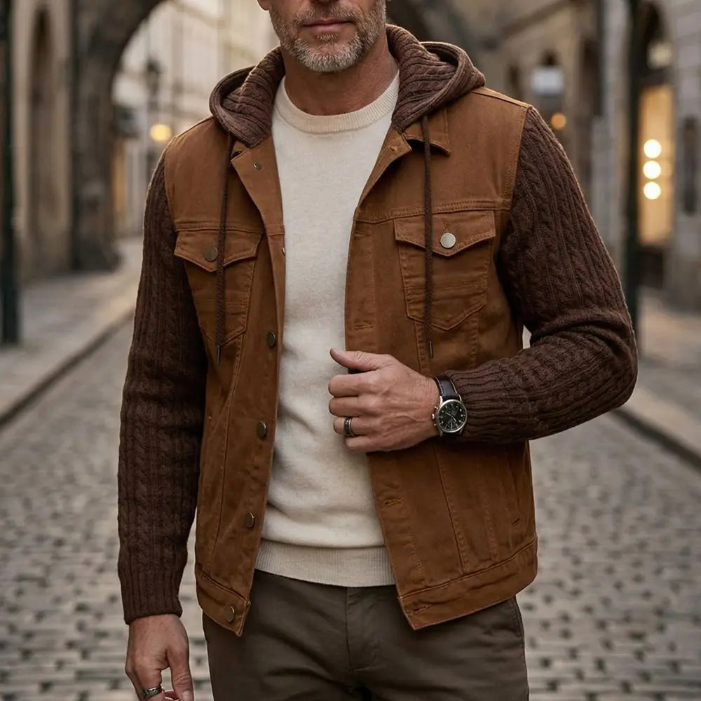 Ridgeline Denim Knit Sleeve Hooded Jacket