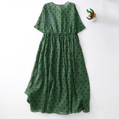 Celina Cotton-Linen Long Dress- Women's Polka Dot Boho Summer Fit