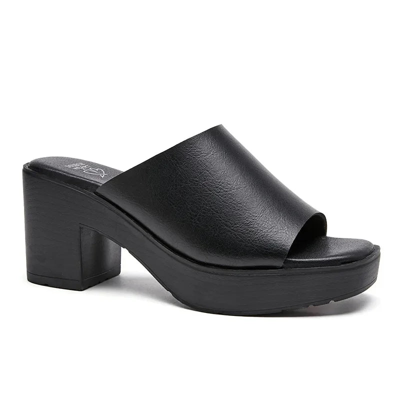 Solene Microfiber Platform Slides – Women's Korean-Inspired with Square Heel