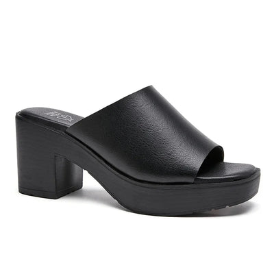 Solene Microfiber Platform Slides – Women's Korean-Inspired with Square Heel