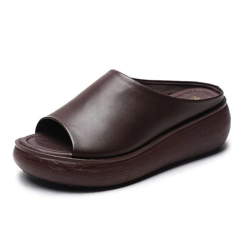 Jade Orthopedic Leather Slippers – Women's Cushioned Platform with Arch Support