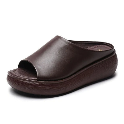 Jade Orthopedic Leather Slippers – Women's Cushioned Platform with Arch Support