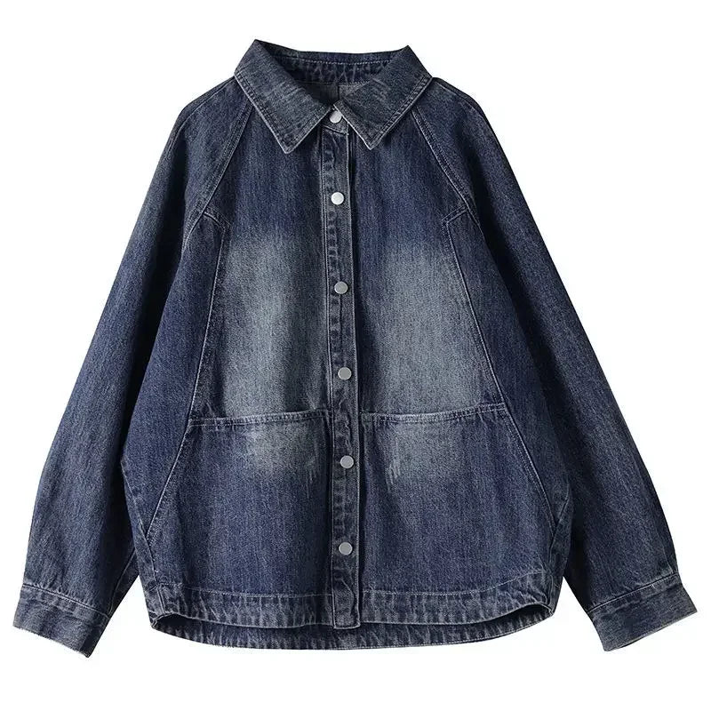 Lina Blue Denim Jacket - Women's Relaxed Fit with Frayed Detail