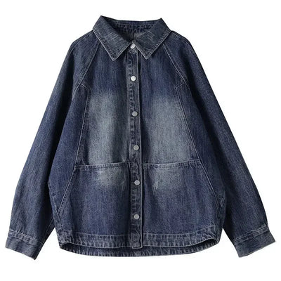 Lina Blue Denim Jacket - Women's Relaxed Fit with Frayed Detail