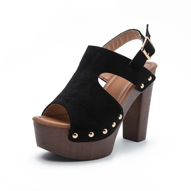 Valentina Suede Platform Sandals – Women’s Rivet Cutout Heels