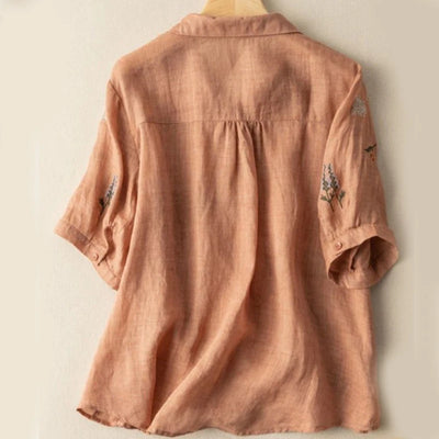 Mira Embroidered Linen Shirt – Women’s V-Neck Summer Top