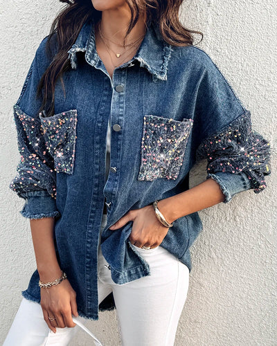 Elle Rhinestone Denim Blouse