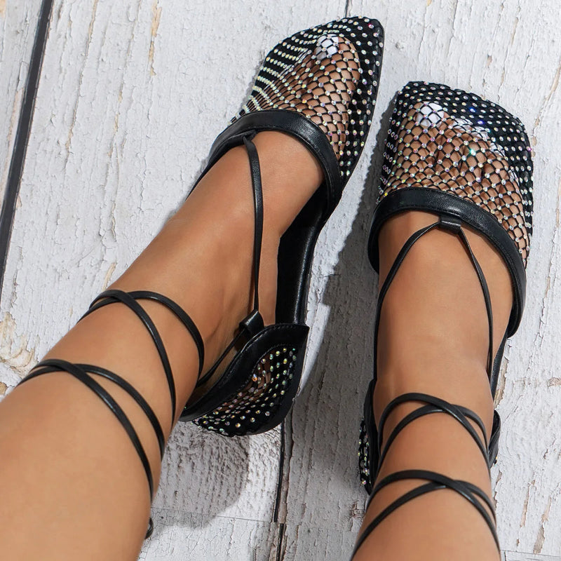 Quinn Mesh Lace-Up Sandals