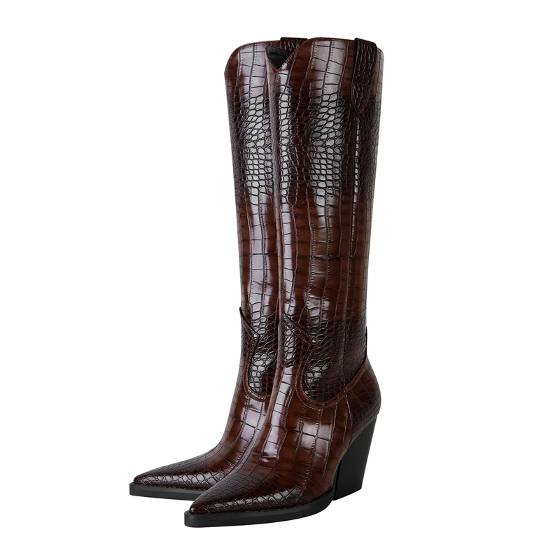 Clara Croc-Embossed High Boots