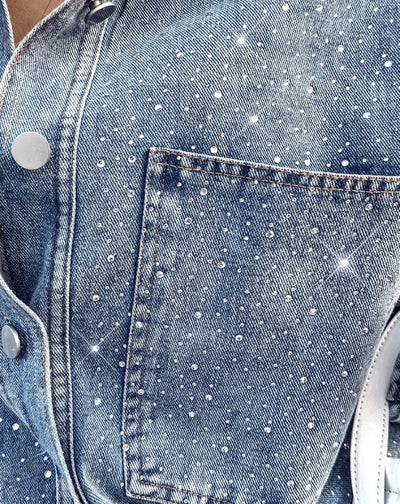 Elle Rhinestone Denim Blouse
