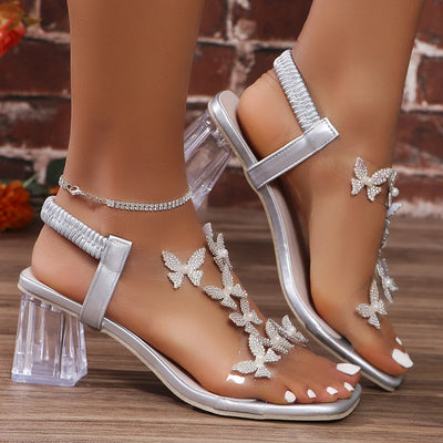 Marina Crystal Butterfly Block-Heel Sandals