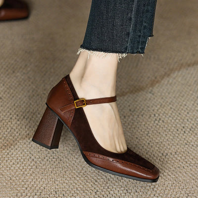 Clara Leather Heeled Shoes – Women’s Thick Heel Office Pumps