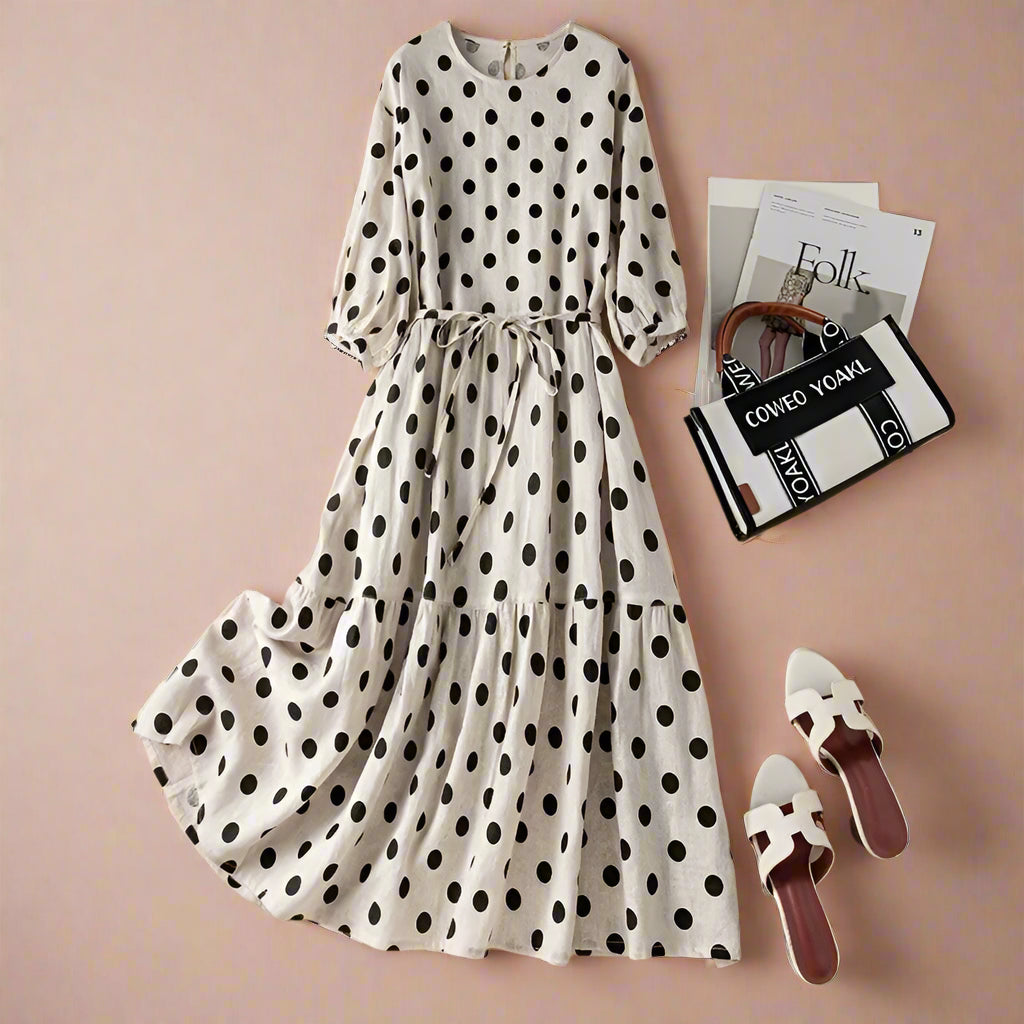 Ellie Linen Dot Dress- Loose Fit for Women
