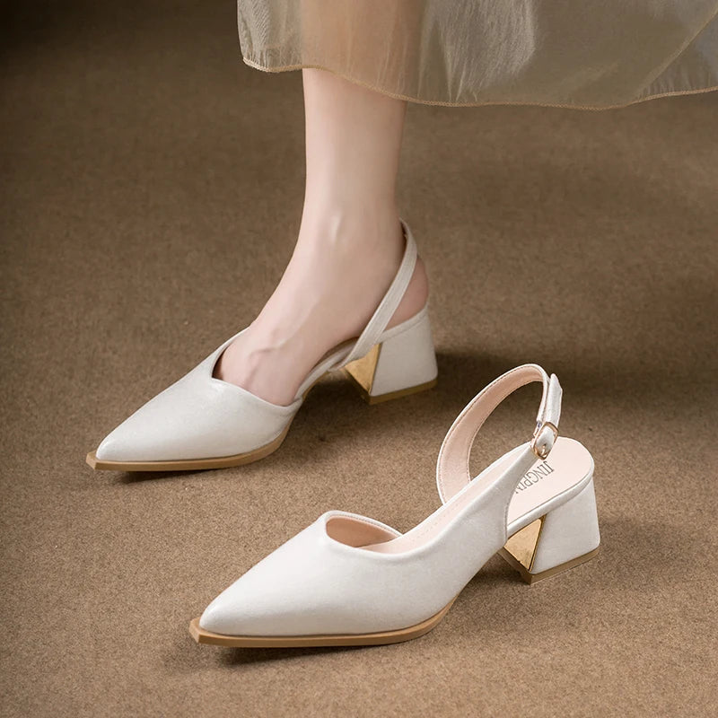 Isabella Slingback Pumps – Pointed-Toe Square Heels