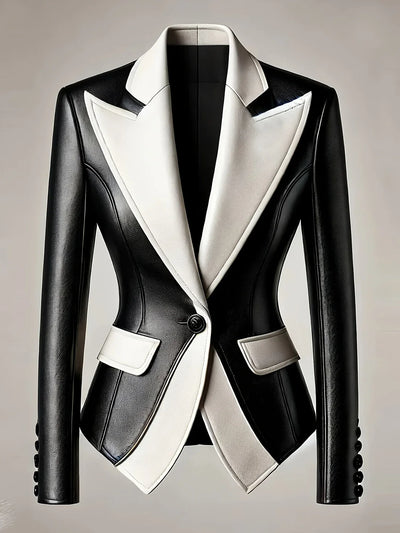 Black and white blazer on a neutral background