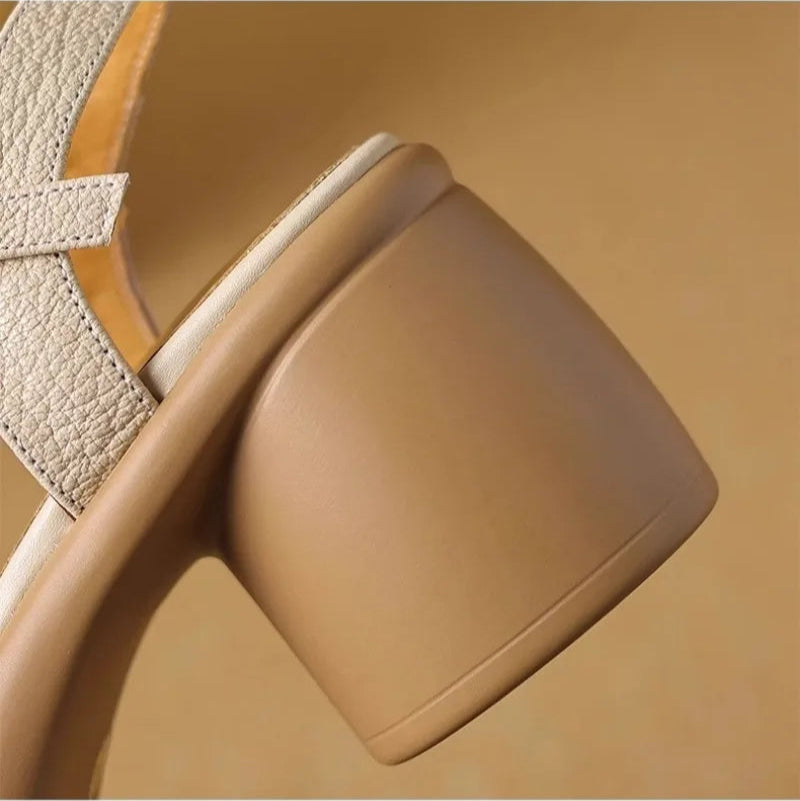 Nina Leather Sandals - Women’s Chunky Heel Summer Comfort