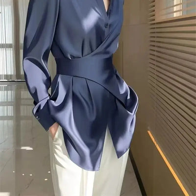 Lina Satin Drape Blouse – Women's Wrap Waist with Polished Silhouette